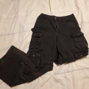 Forever 21 Black Cargo Wide Leg Pants SZ:29